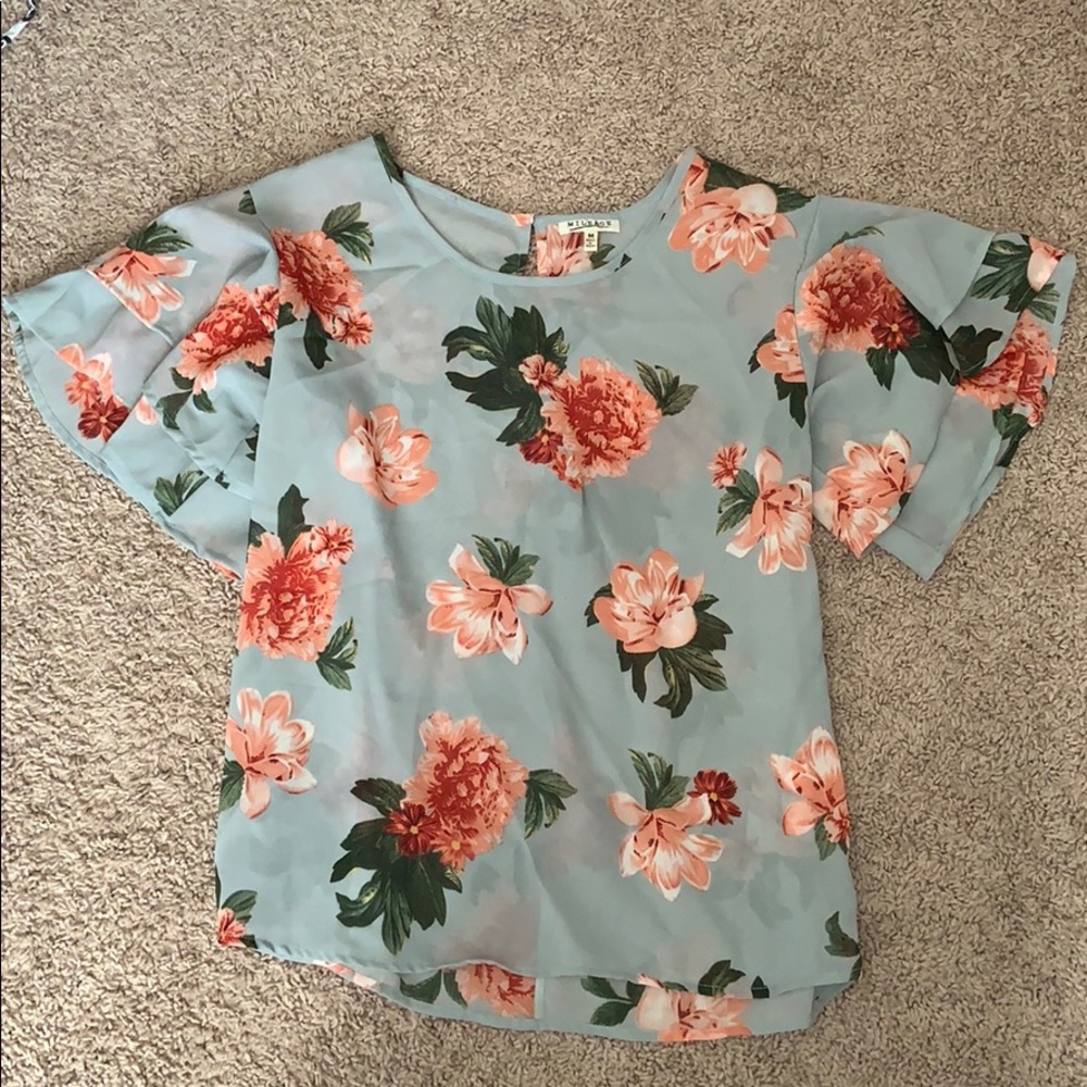 Mileage Sheer Flower Flowey Shirt Top Medium